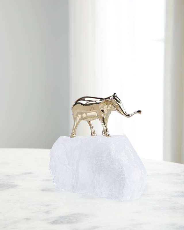 Brass Elephant Sculpture on Selenite II